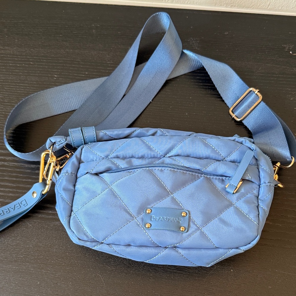 Bearpaw Quilted Crossbody Bag Blue Adjustable Strap Small Shoulder Purse